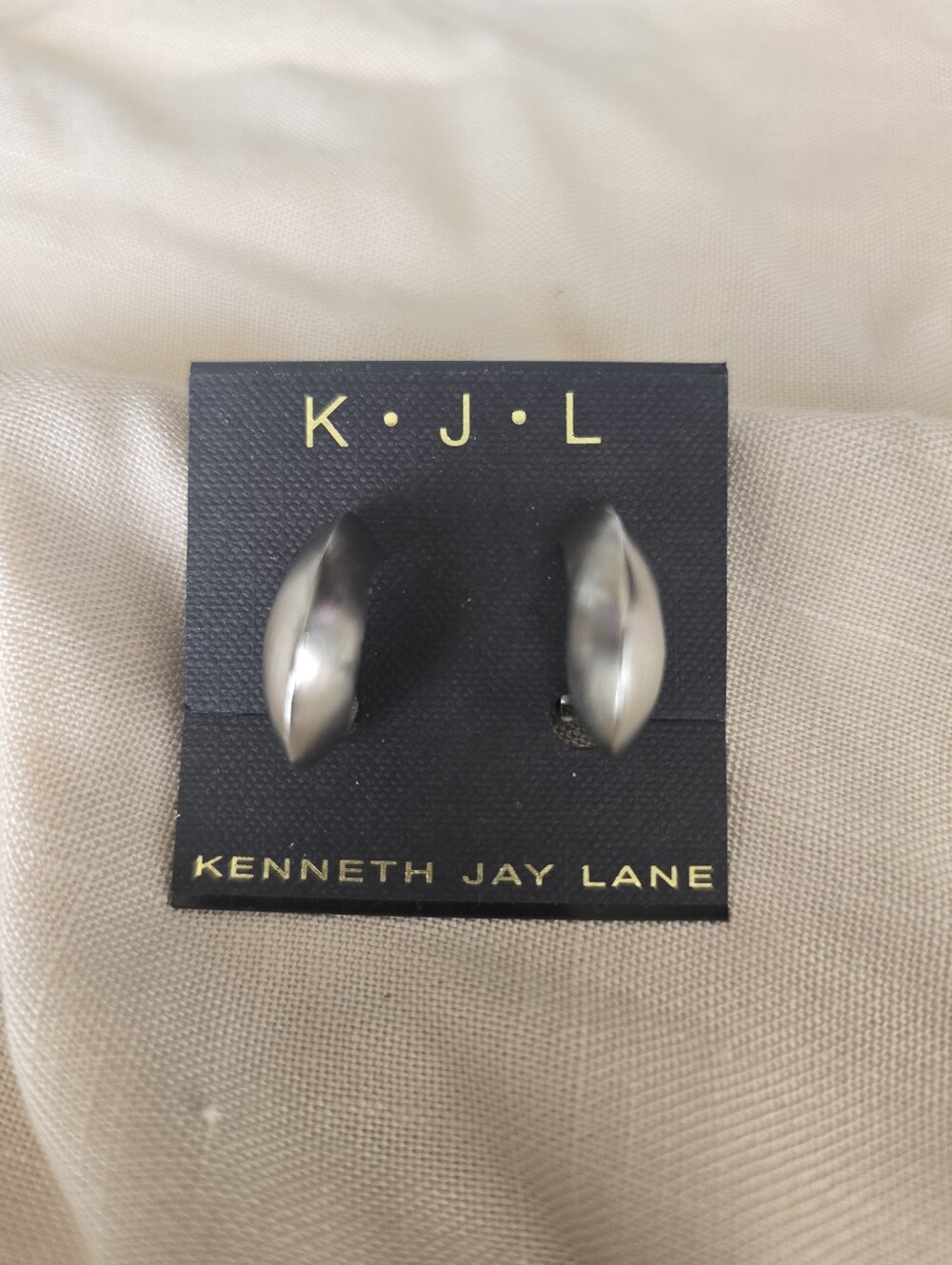Kenneth Jay Lane Brushed Silver Curved Clip Earrings